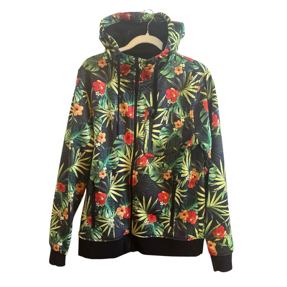 Empyre Tropical Floral Print Men's Full Zip Jacket Hoodie Size Medium Pockets